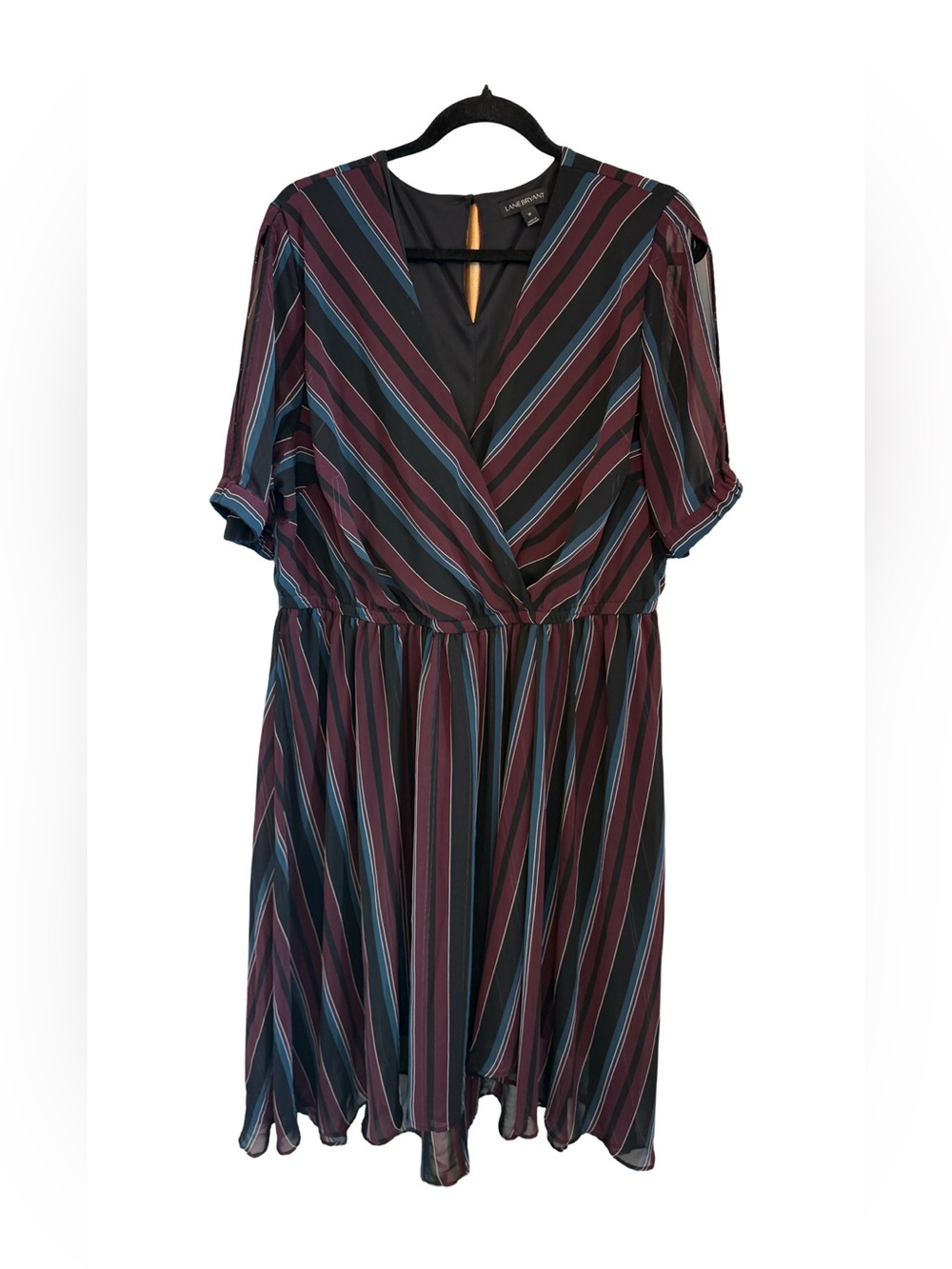 Lane Bryant Plus 18 Striped Midi Dress Cutout Slit Sleeves Elastic Waist